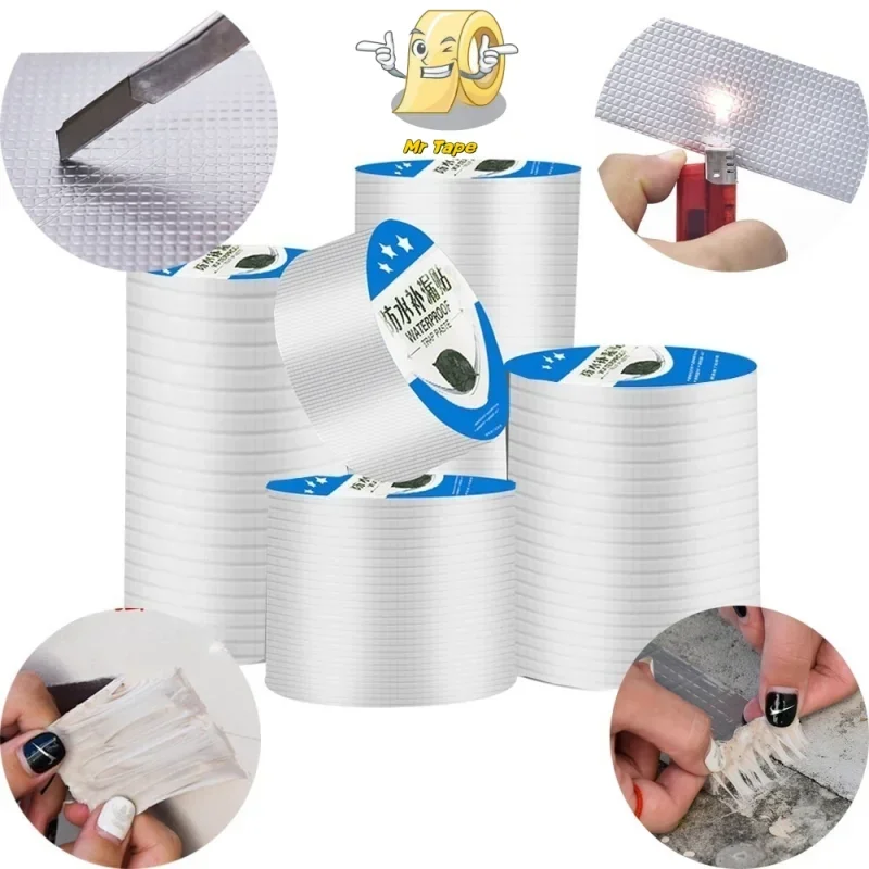 Roof Leakproof Aluminum Foil Butyl Rubber Waterproof Tape High Temperature Resistance Pipes Walls Leak Sticker Super Nano Tapes