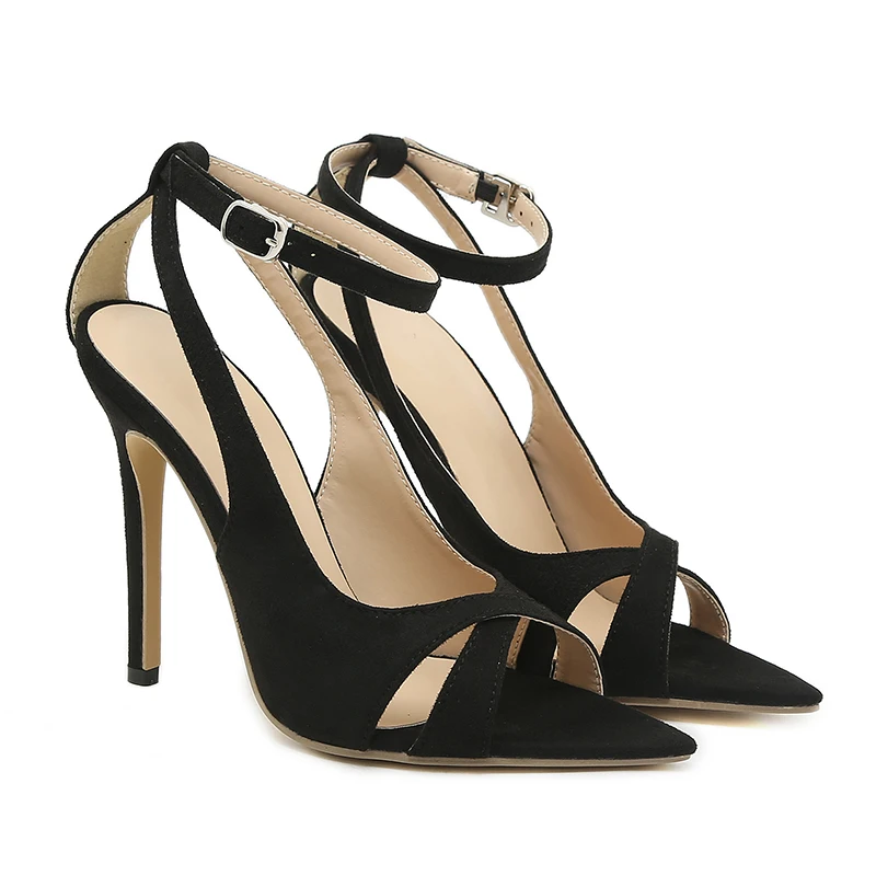

Cross Strap Sandals Sexy Pointy Toe Ankle Buckle Strap Stiletto Thin High Heel Runway 2026 Summer Women Black Open Toe Sandals