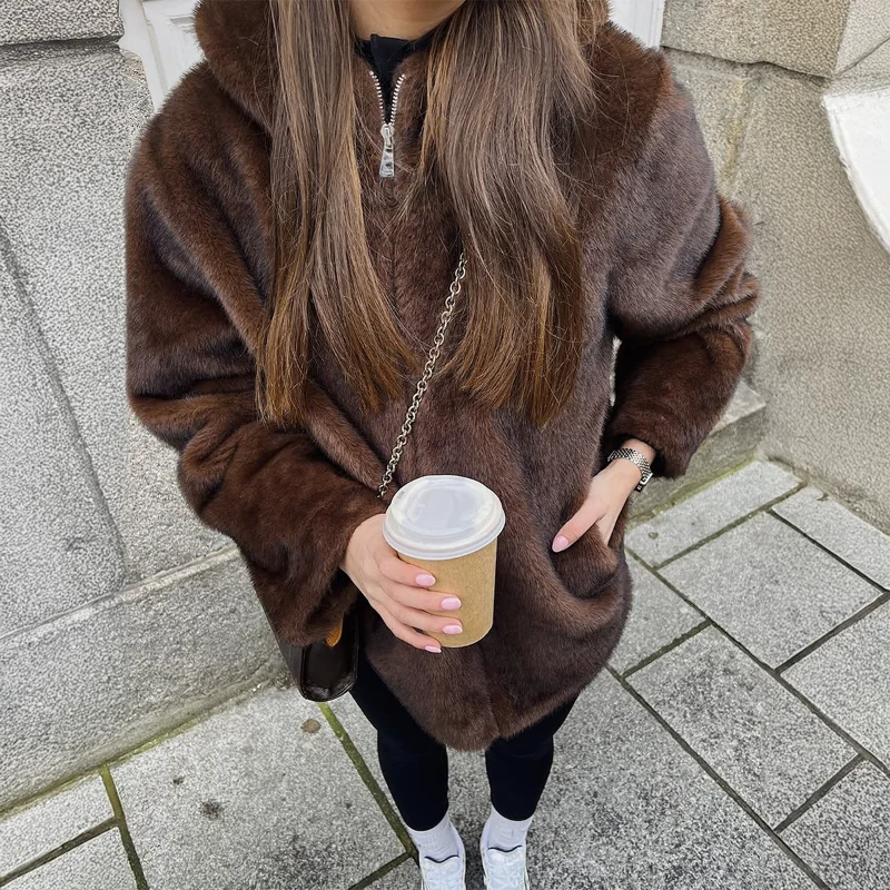 Moda wakacyjna Sweter z zamkiem błyskawicznym i długim rękawem Płaszcz damski na jesień i zimę