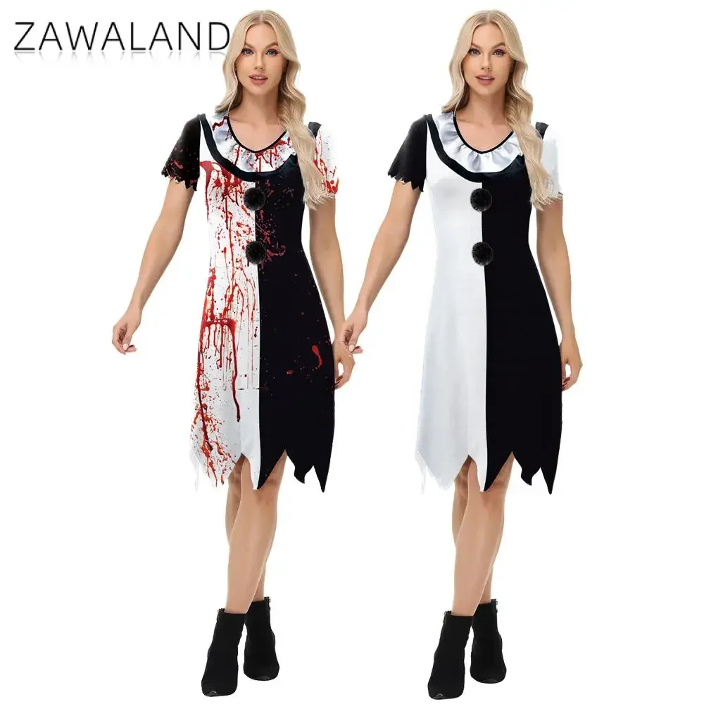 Zawaland-Disfraz de payaso terrorífico de película de Halloween para mujer, con estampado de retales 3D vestido de fiesta, 3