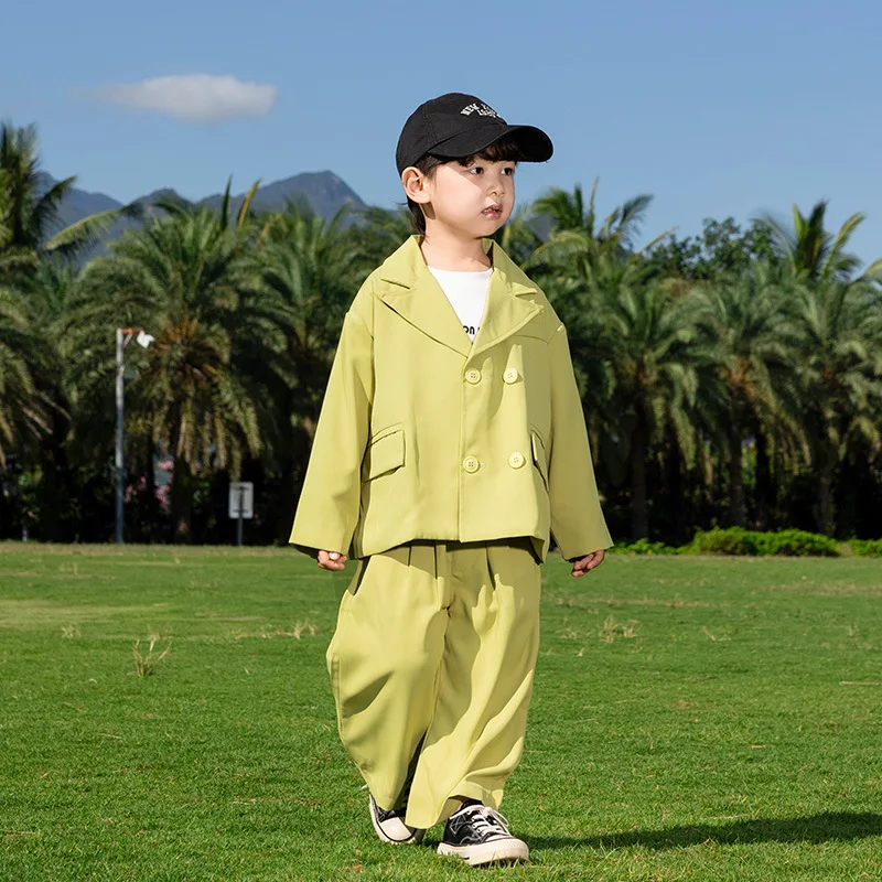 

Boys Suit Set 2025 Spring Autumn Korean Style Childrens Clothes Loose Minimalist Solid Color Trendy Two-Piece Suit