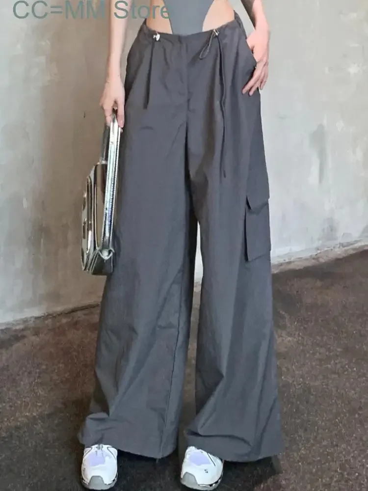 New Summer Vintage Fashion Cargo Pants Women Strappy High Street Casual Baggy Pants Female High Waist Korean Designer Pants