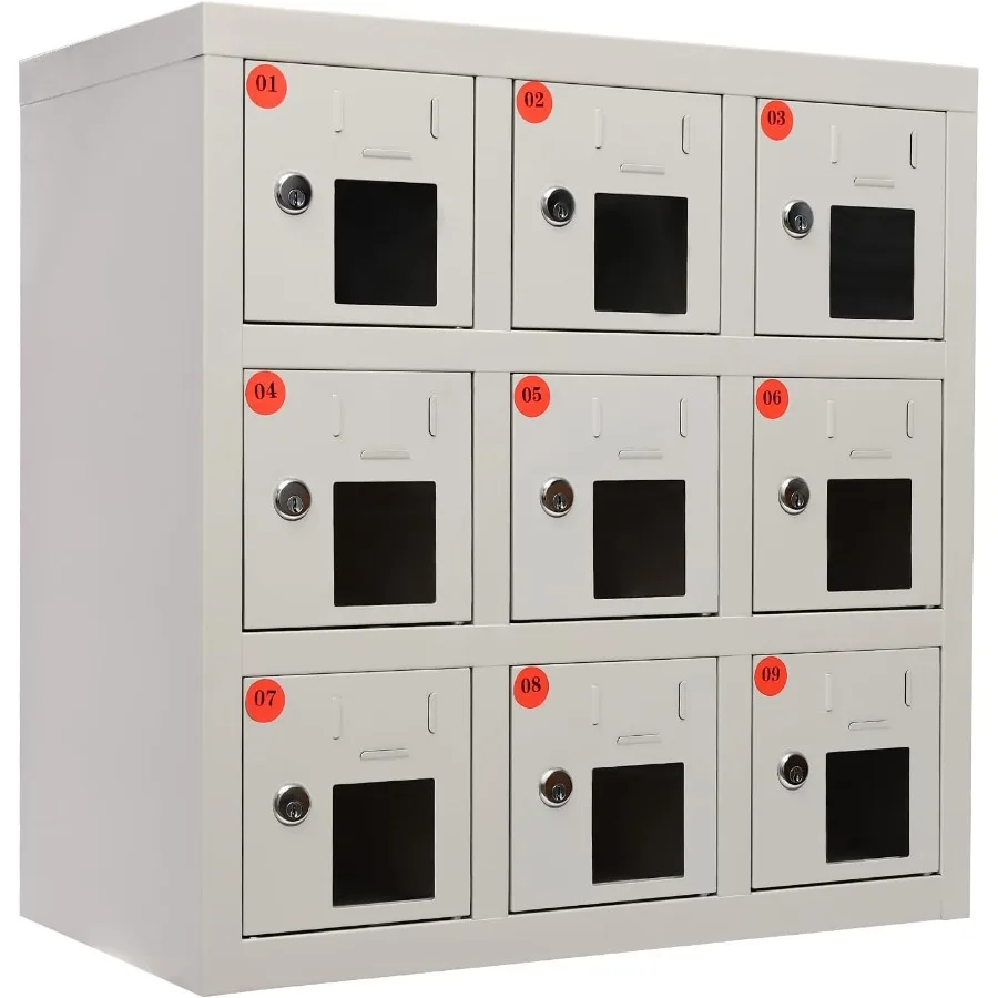 خزانة الهاتف الخليوي 9 Bays خزانة فولاذية للهاتف المحمول مع خزانة محطة شحن شاحن وقفل مفتاح للفصول الدراسية وEm