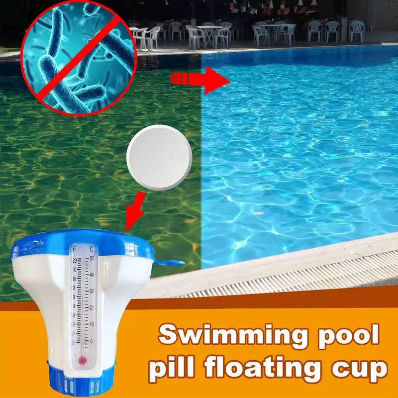 Swimming Pool Floating Chlorine Tablet Dispenser with Thermometer Automatic Pills Disinfecting Box Spa Pool Accessories