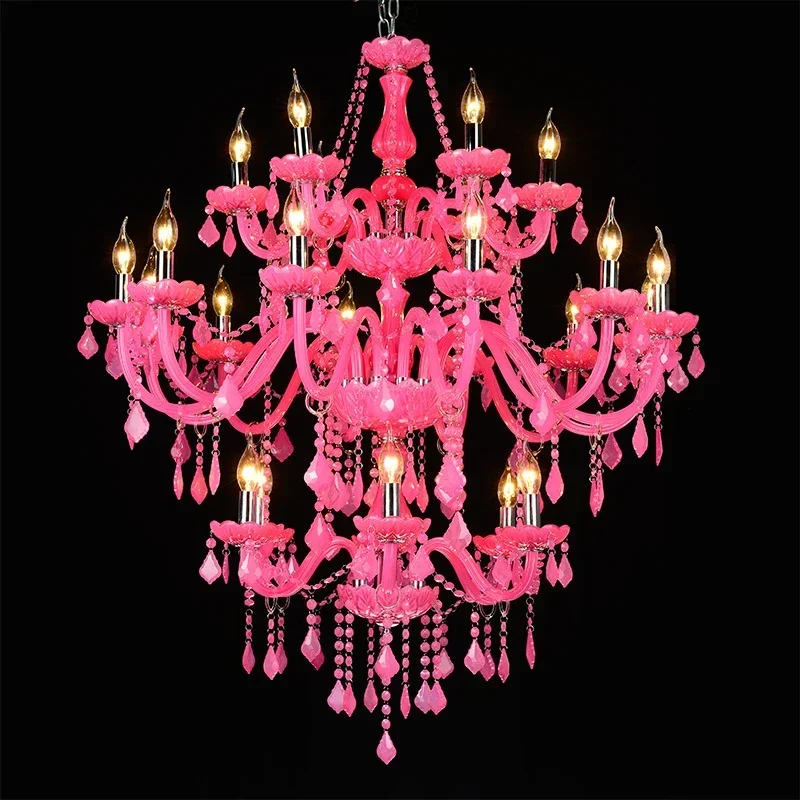 Fuchsia Luxury Crystal Pendant Lamp, European Style Chandelier for Girls Bedroom, Living Room, Dining Room & Villa