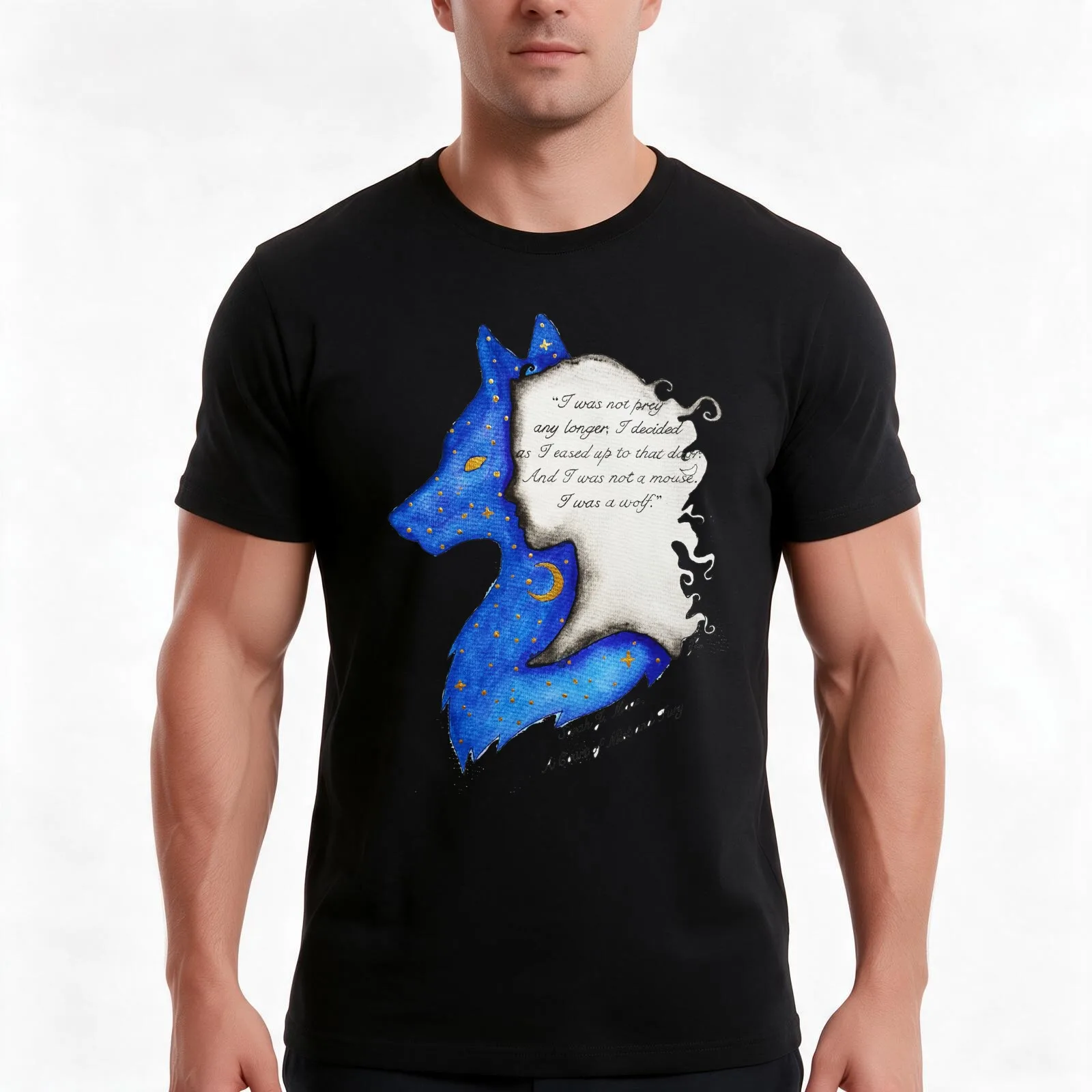 Wolf and Girl (SJM Art Collection) T-Shirt, Summer Casual Cotton Tee, Oversized Streetwear Tops, Vintage Graphic Print