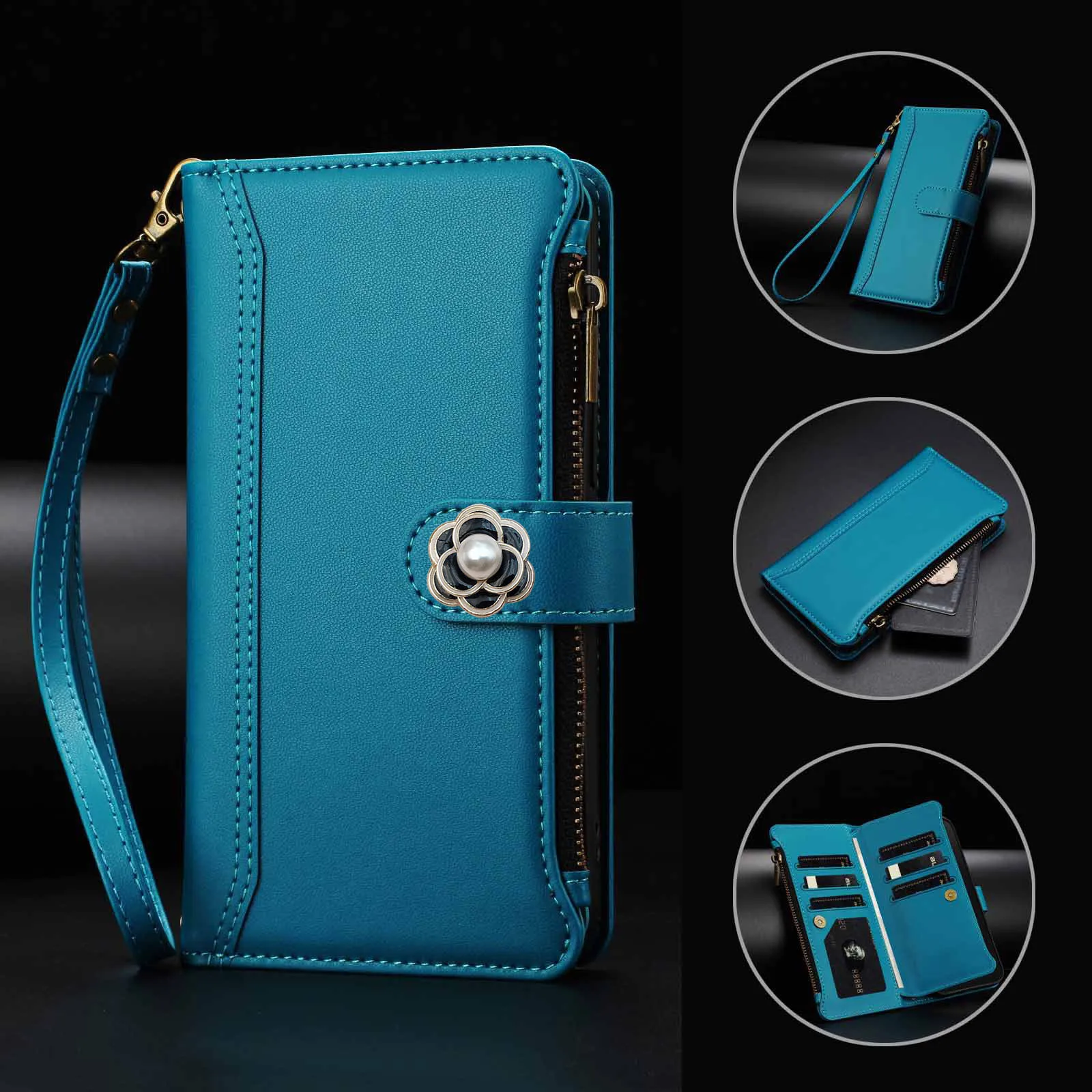 

Camellia Flower Crossbody Leather Wallet Case For Samsung Galaxy Note 20 Ultra 10 Plus 9 8 Multi 9 Cards Zipper Pocket Cover