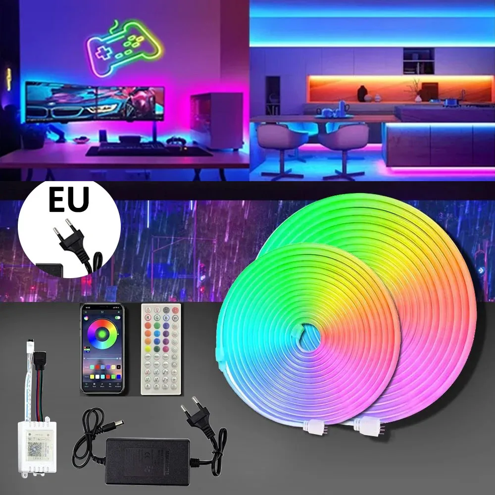 

RGB LED Strip Neon Light Flexible Waterproof Silicone Sign Tape Lamp Bluetooth App Remote Control Room TV Backlight Garden Decor