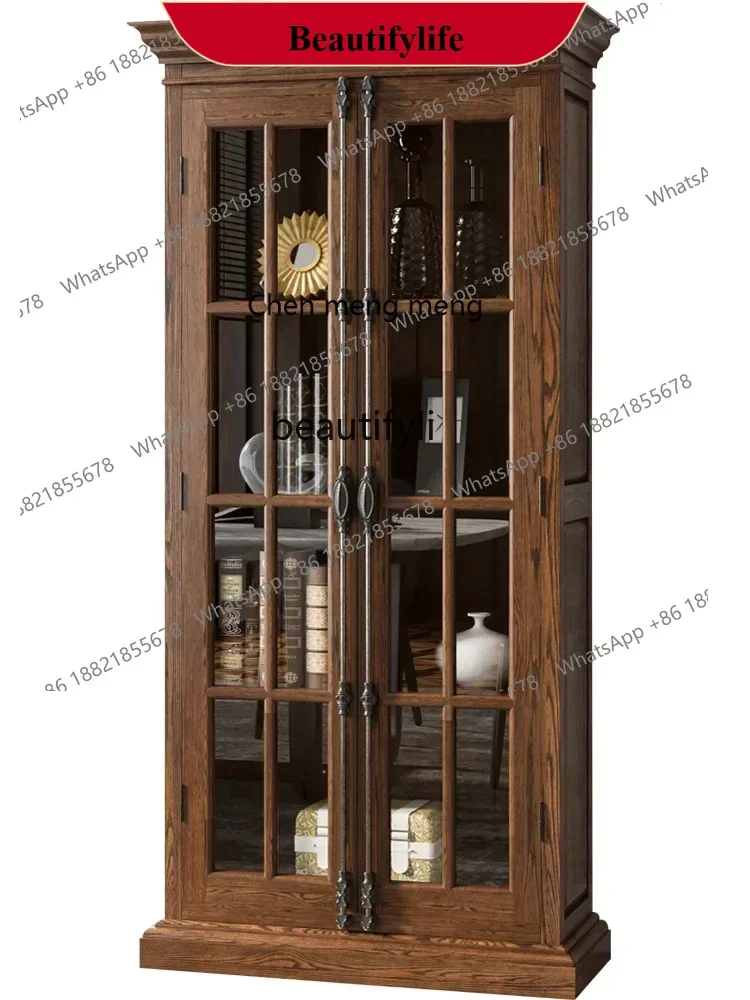 

D178 Y American-Style Old Red Oak Full Main Material Bookcase Living Room Display Cabinet Assembled Cabinet Light Luxury Storage
