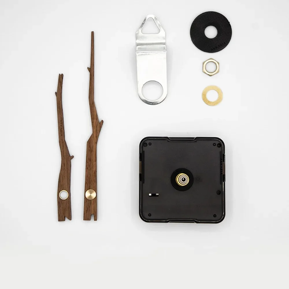 Black Walnut Hands DIY Quartz Wall Clock Kit Modern Silent Clock Repair Parts with Iron Hook Nut Metal Shim and Rubber Pad
