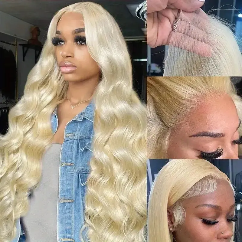 13x6 HD Lace Wig Body Wave 28 Inches 613 Blonde Water Wave Preplucked Baby Hair For Women Human Hair Wig 150 Density