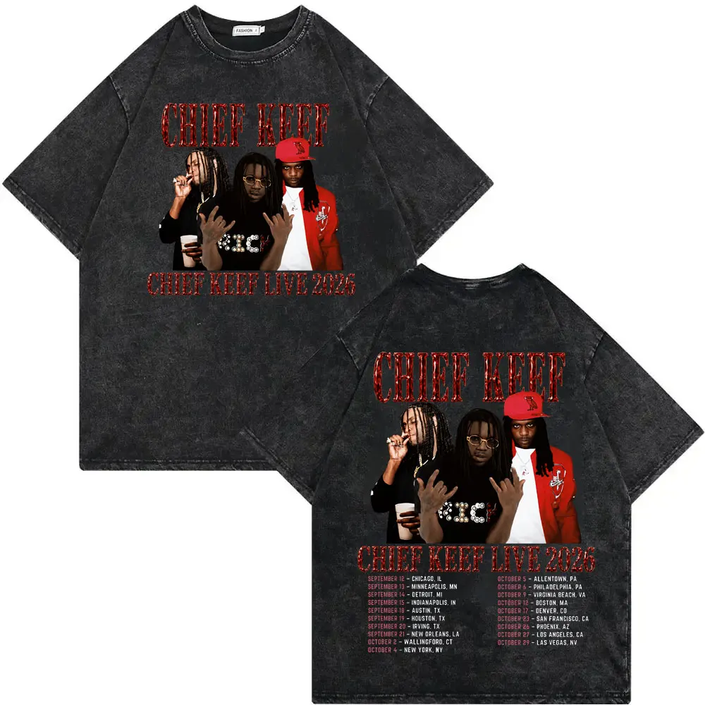 Vintage Washed Rapper Chief Keef Tour 2026 Graphic T Shirts Vintage Fashion Hip Hop T-shirts Men Women Casual Oversized T-shirt