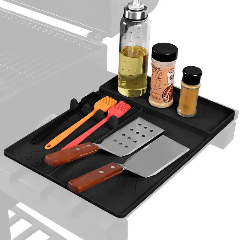 Grill Mat Grill Mat Spatula Holder Outdoor Silicone Heat Resistant Large Tools Holder Utensils Storage Easy To Clean Grilling
