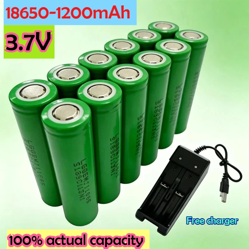INR18650 Lithium Battery 1200mAh 3.7v 25A 18650 MJ1 High Power Power Tool Battery 18650 Rechargeable Battery+4.2V1ACharger