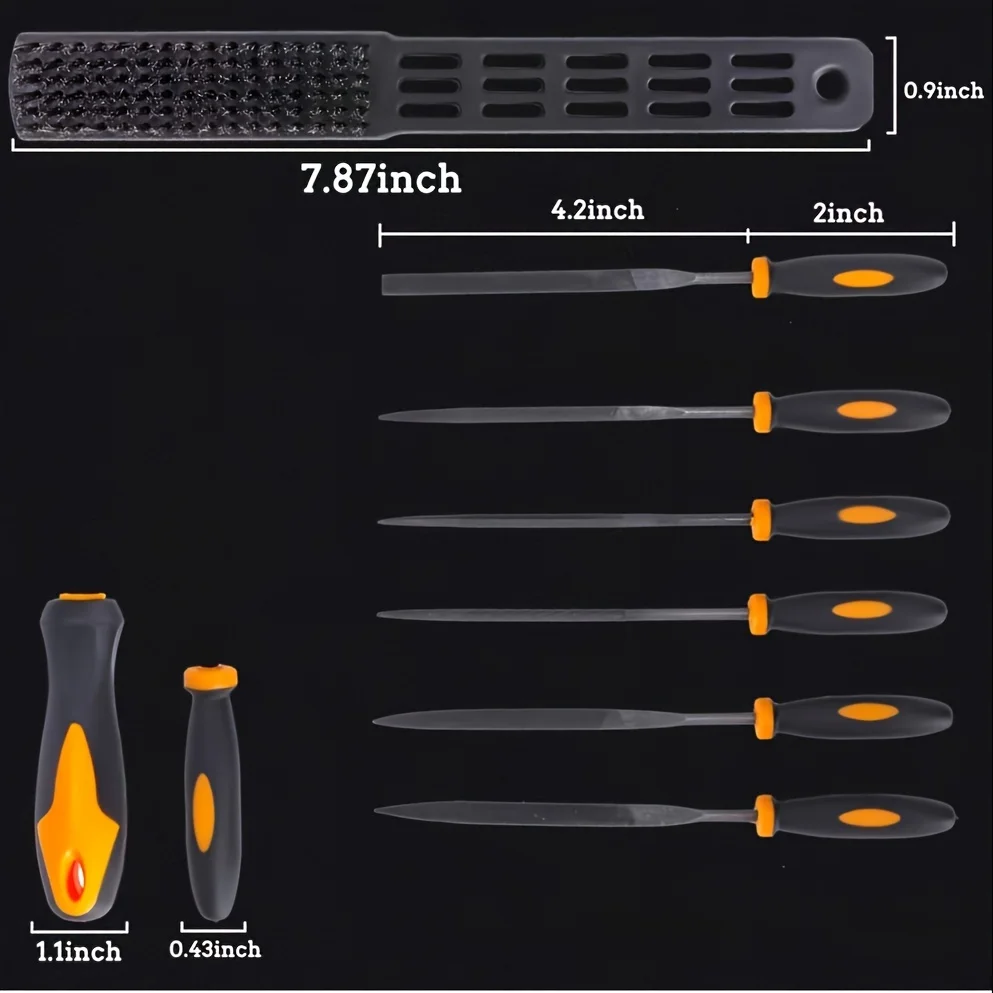 T12 Drop Forged Alloy Steel File Tool Set, Precision Flat Triangle Half Round Arquivo Grande, 12Pcs Arquivos de Agulha, 1 Pincel, 12Pcs