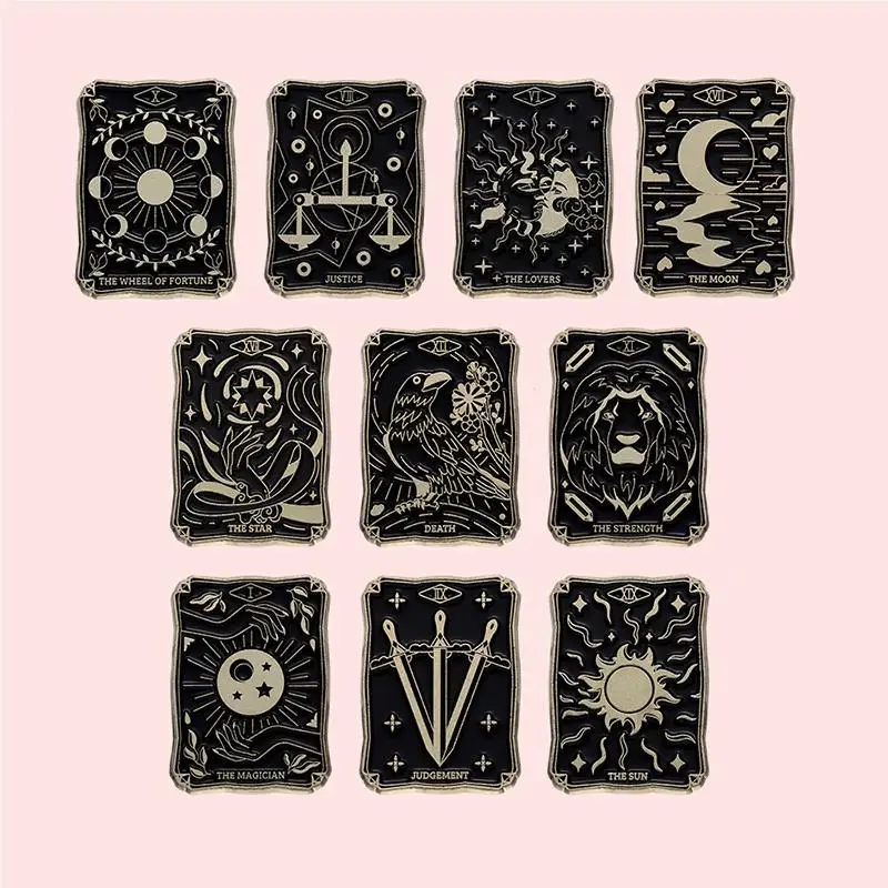 Pin Club | Black Tarot Punk Enamel Brooches Impartial Judge Lion Sun Moon Bird Badges Creative Metal Deco Custom Gifts Wholesale