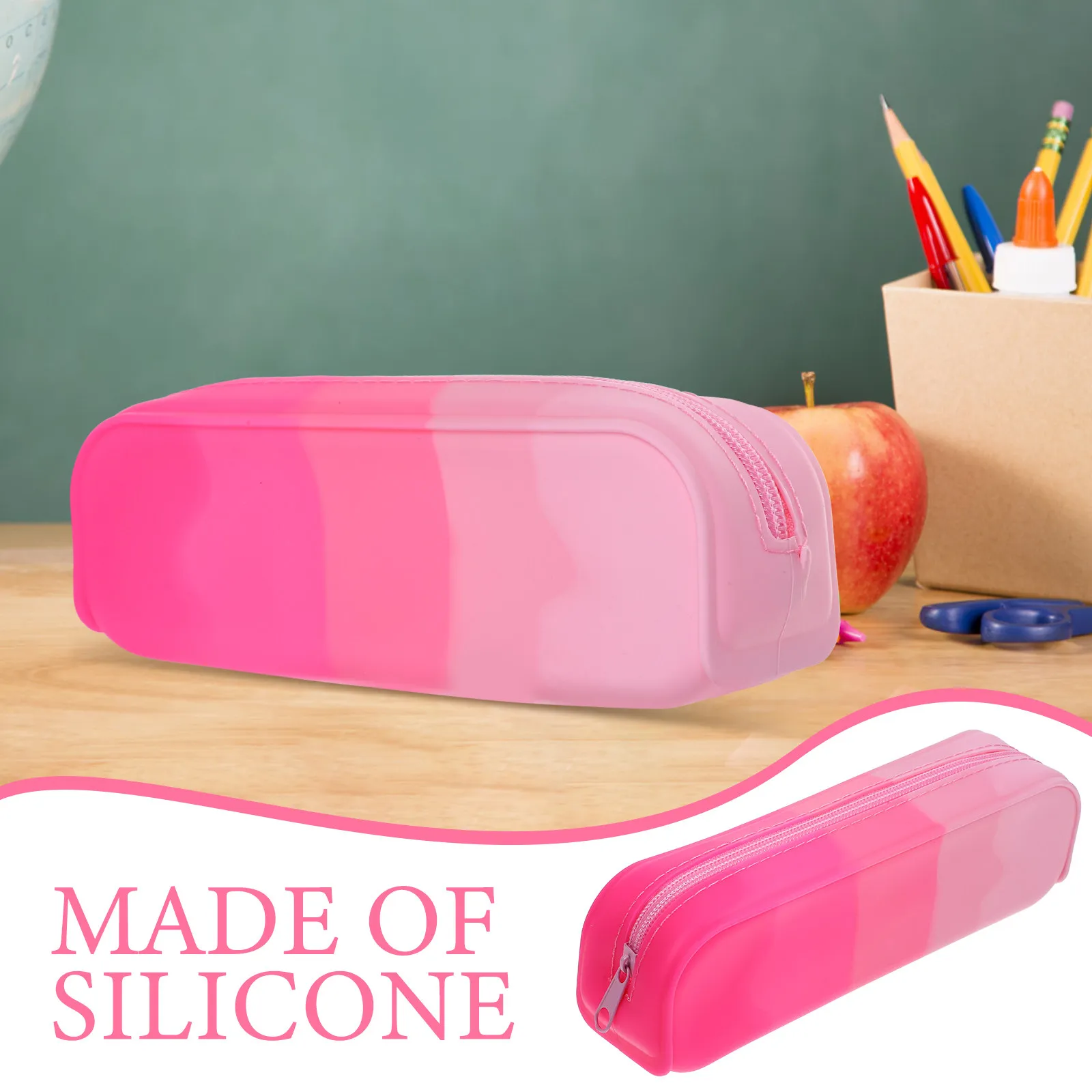 Rectangular Silicone Pencil Pouch Big Spacious Storage for Pens Pencils Erasers Rulers Minimalist Design Student Gift School