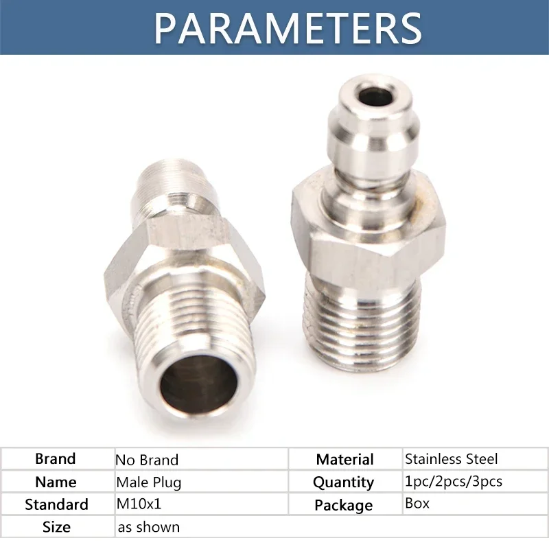 2 uds 8MM M10x1 rosca de acero inoxidable acoplador rápido adaptador de enchufe de cabezal de llenado accesorios de conexión rápida acoplamientos piezas de bombas de aire