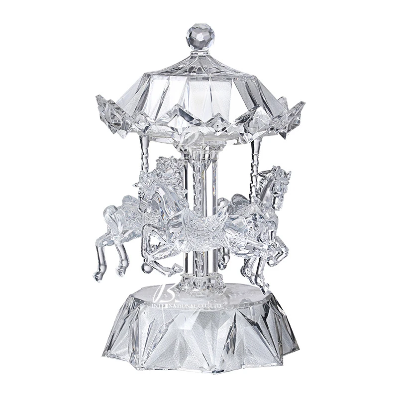 

Carousel Music Box with LED Lights Transparent Acrylic Melody Castle in The Sky