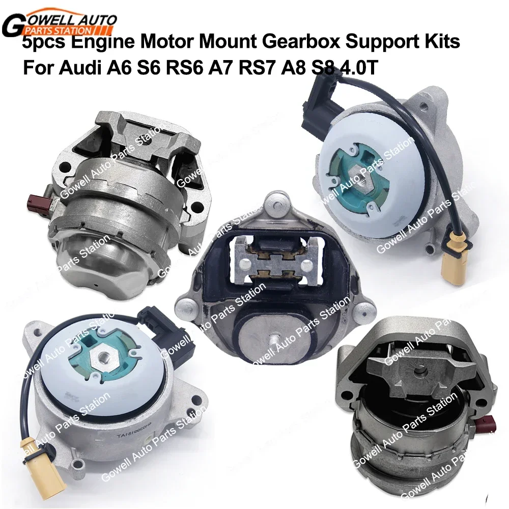 5X Sensor Hydro Engine Mount Gearbox Mount Kits For Audi A6 S6 RS6 A7 RS7 A8 S8 4.0T 4H0199255T 4H0199256T 4H0399151AT 8K0399151