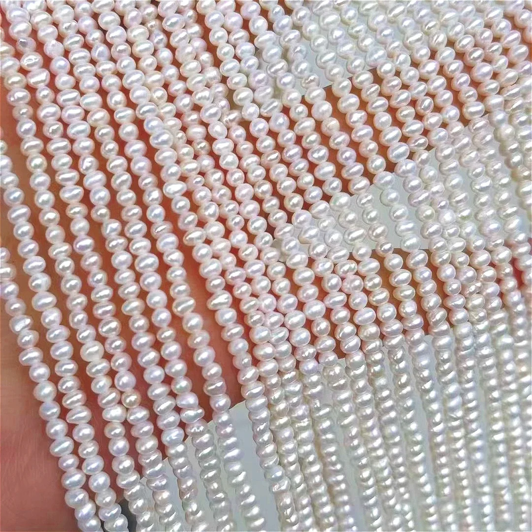 3-3.5mm3A المياه العذبة الطبيعية البيضاوي الأبيض الأرجواني الوردي معزولة فضفاض حبة رائعة النساء JewelryDIY قلادة سوار إكسسوارات