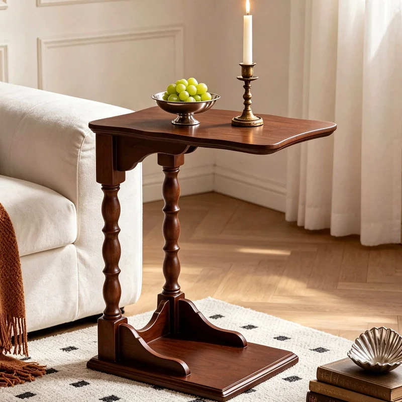 Retro Simple End Tables Medieval Solid Wood Sofa Tables Creative Movable Living Room Coffee Table Indoor Bedroom Sofa Rack