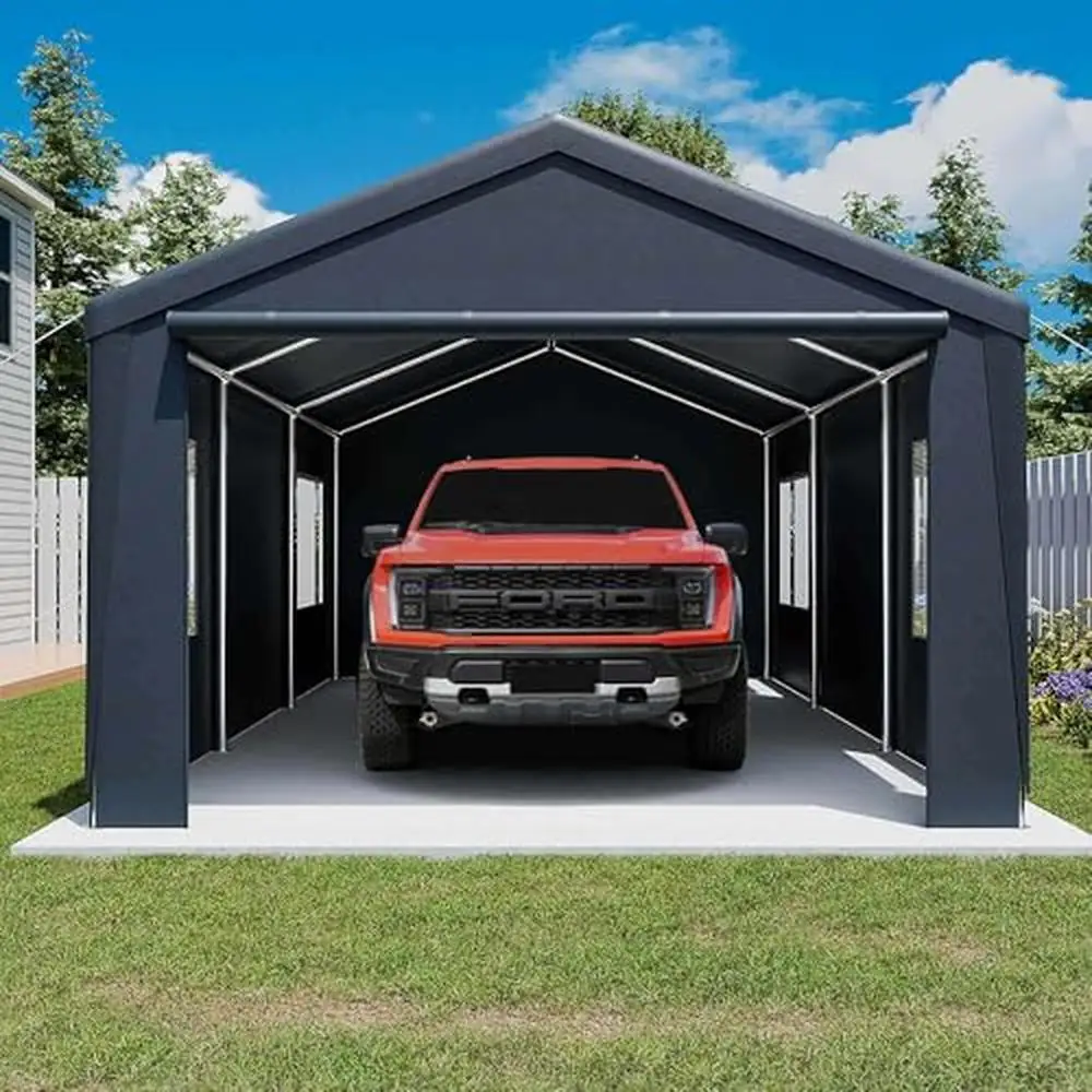 13'x 20' Portable Carport Heavy Duty Car Canopy Garage Removable Sidewalls SUV Dust Prevention Ventilated Doors Windowsỗi