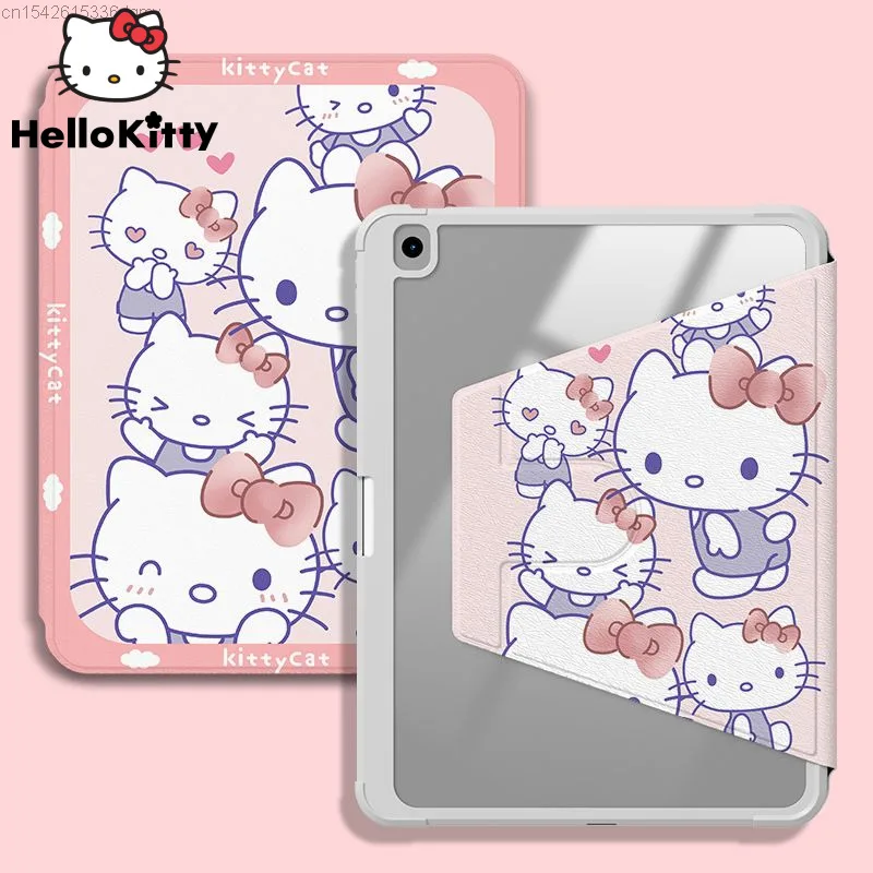 Sanrio Kawaii Hello Kitty Cinnamoroll Acrylic IPad Air 5 Protective Rotate Case IPad Pro 11 Inch 9th 10th Tablet Computer Cover