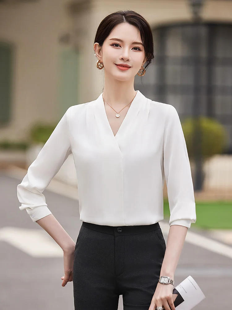 

AIyssa-Women's Long-Sleeved Shirt, Professional Fashion, Spring and Summer, High-Quality, Simple Atmosphere, New