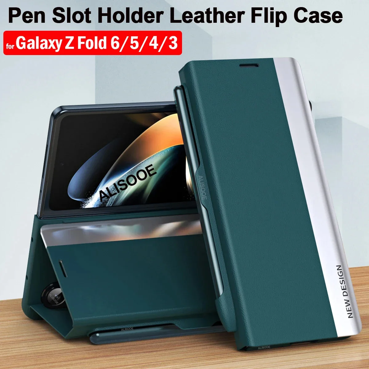 with Pen Slot Flip Cover for Samsung Galaxy Z Fold 6 5 4 3 5G Case Leather Smart View Stand Protection Capa Z Fold 3 4 5 6 Funda