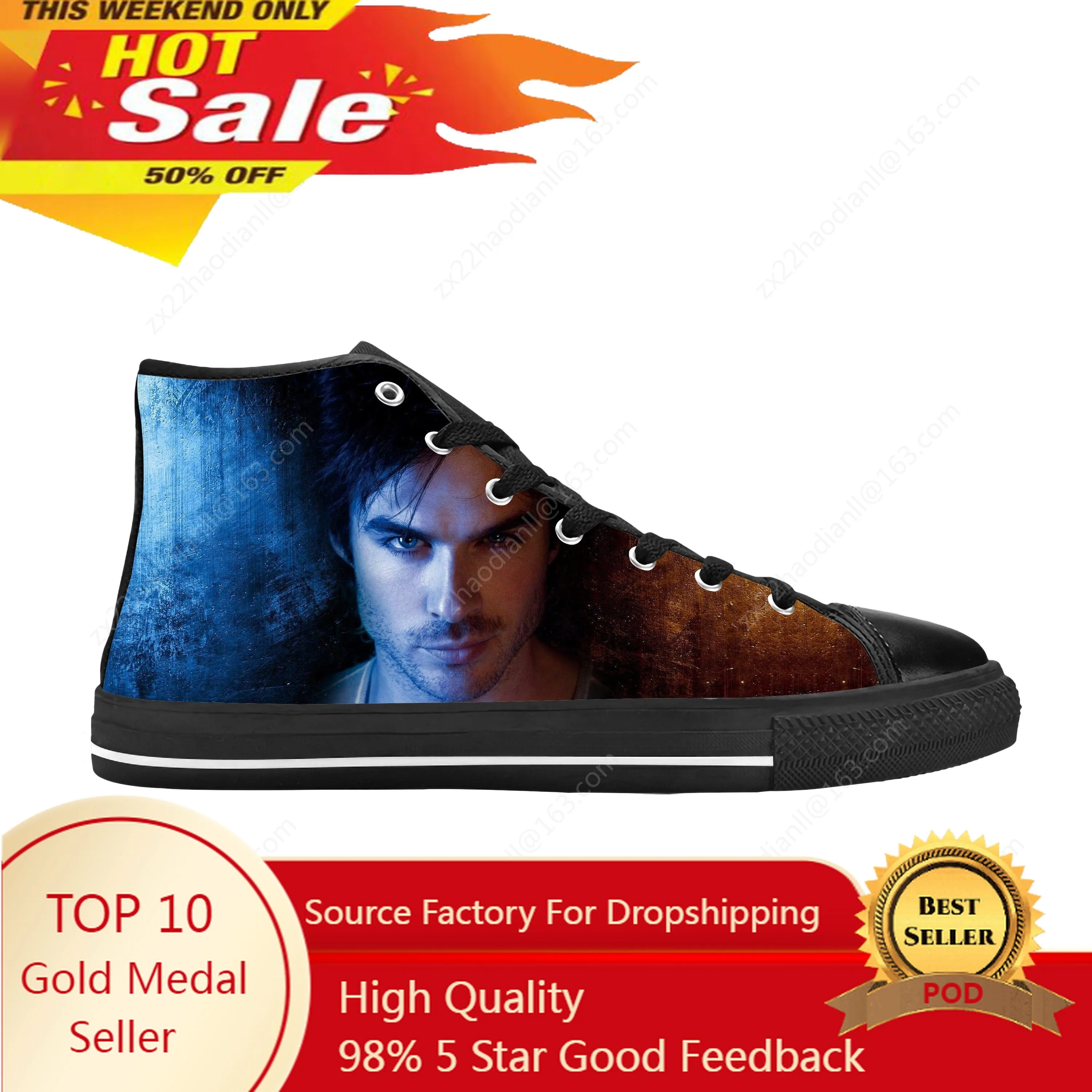 The Vampire Diaries Damon Salvatore Cool Fashion Casual Cloth Shoes High Top Comfortable Breathable 3D Print Men Women Sneakers