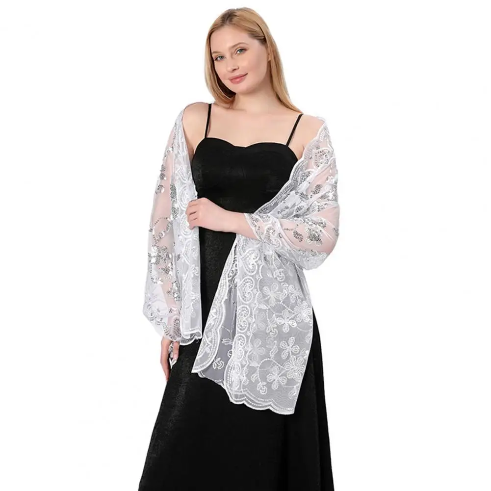 Dress Cover-up Elegant Sequin Flower Shawl for Women Lightweight Versatile Wrap for Curvy Figures Oversized Wear Scarf Ladies