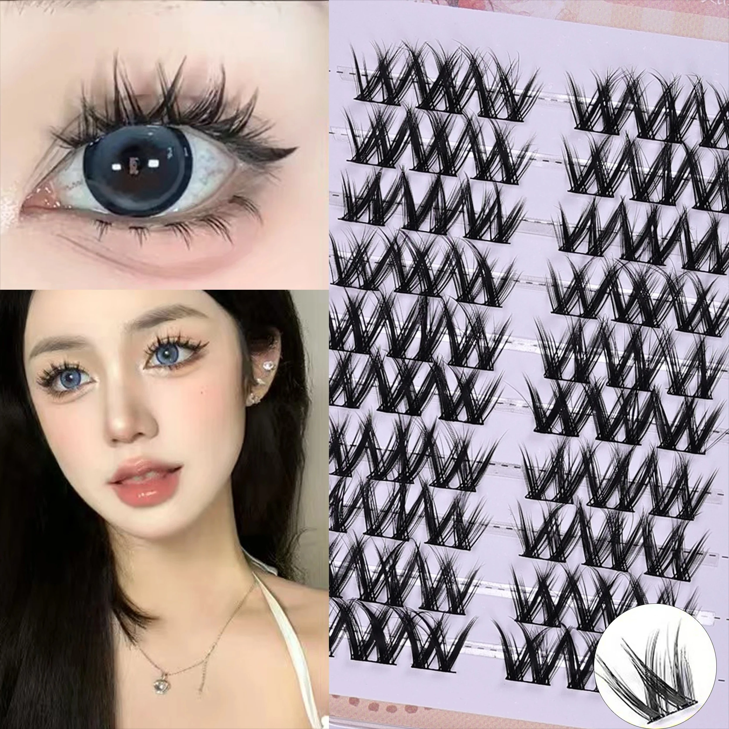 Flauschige W-förmige Cluster-Wimpern, 60 Cluster, 10 Reihen, DIY, segmentierte Anime-Wimpern, natürlicher Look, nicht vorgeschnittenes Design
