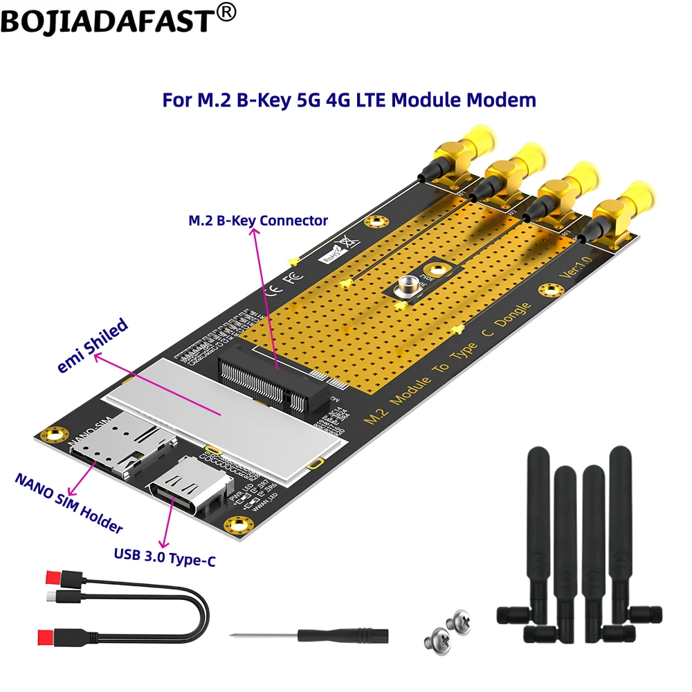 USB 3.0 Type-A Connector To NGFF M.2 B-Key Wireless Adapter 1 Nano SIM Card Slot 4 Antennas For 5G 4G LTE Modem Module