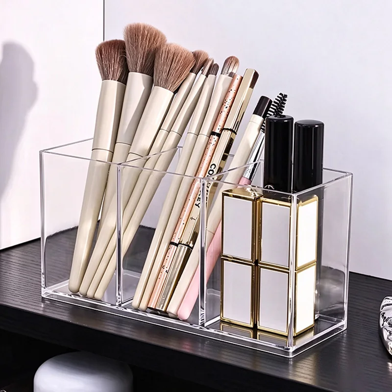 3 Makeup Brush Storage Boxes, Used for Storing Office Stationery and Cosmetics, Transparent and Simple, Multi-Purpose, Suitable for Placing in the Office, Bedroom, or Dressing Table, for Organized Storage and a Tidy Desktop.