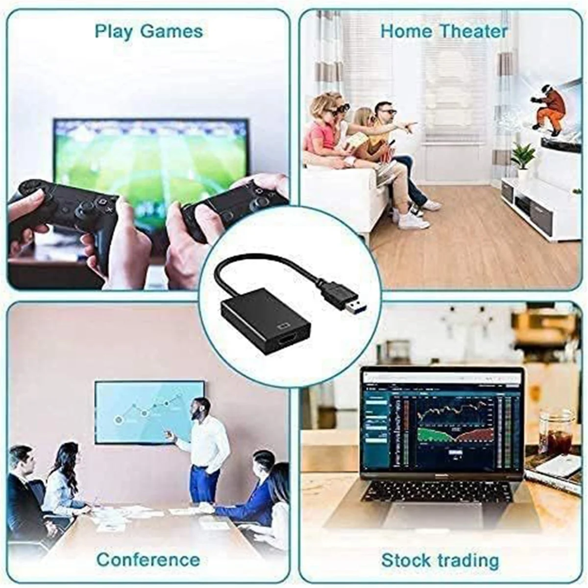 Excellent! Multi-Functional Convenient HD 1080P Audio/Video Computer Driver USB to HDMI-Compatible Converter,Black
