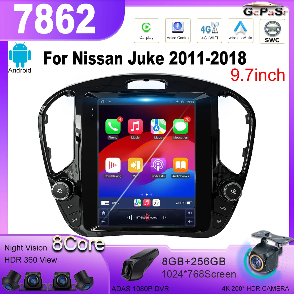 

Android 13 для Nissan Juke 2011-2018 стиль Тесла навигация автомобиля GPS Авторадио Стерео Автомобильный мультимедийный плеер без 5G Wifi BT 7862