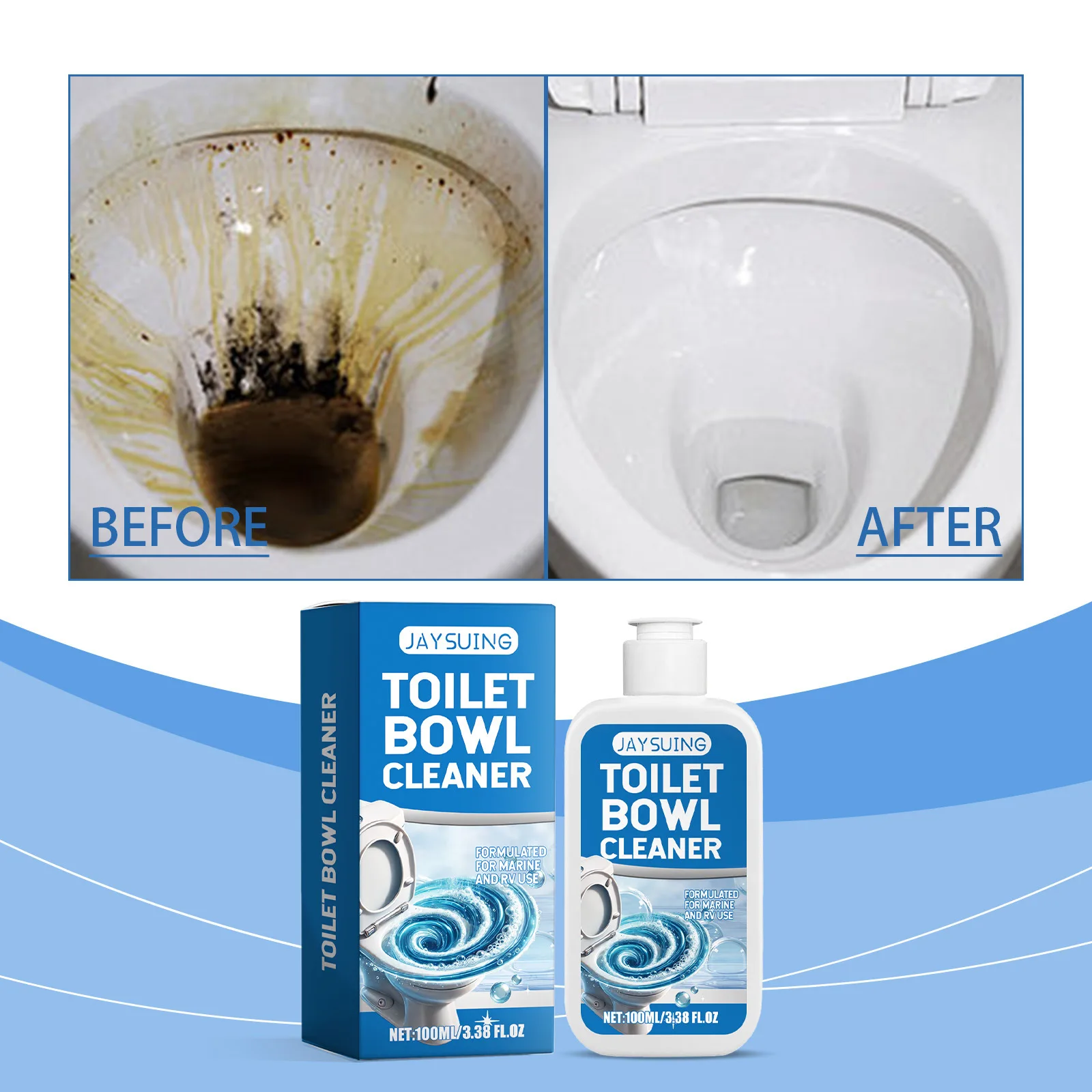 

JAYSUING Очиститель унитазов — средство для удаления пятен и накипи, безопасное для пластика/фарфора, портативный уход за баками, для дома/фургона/морских туалетов