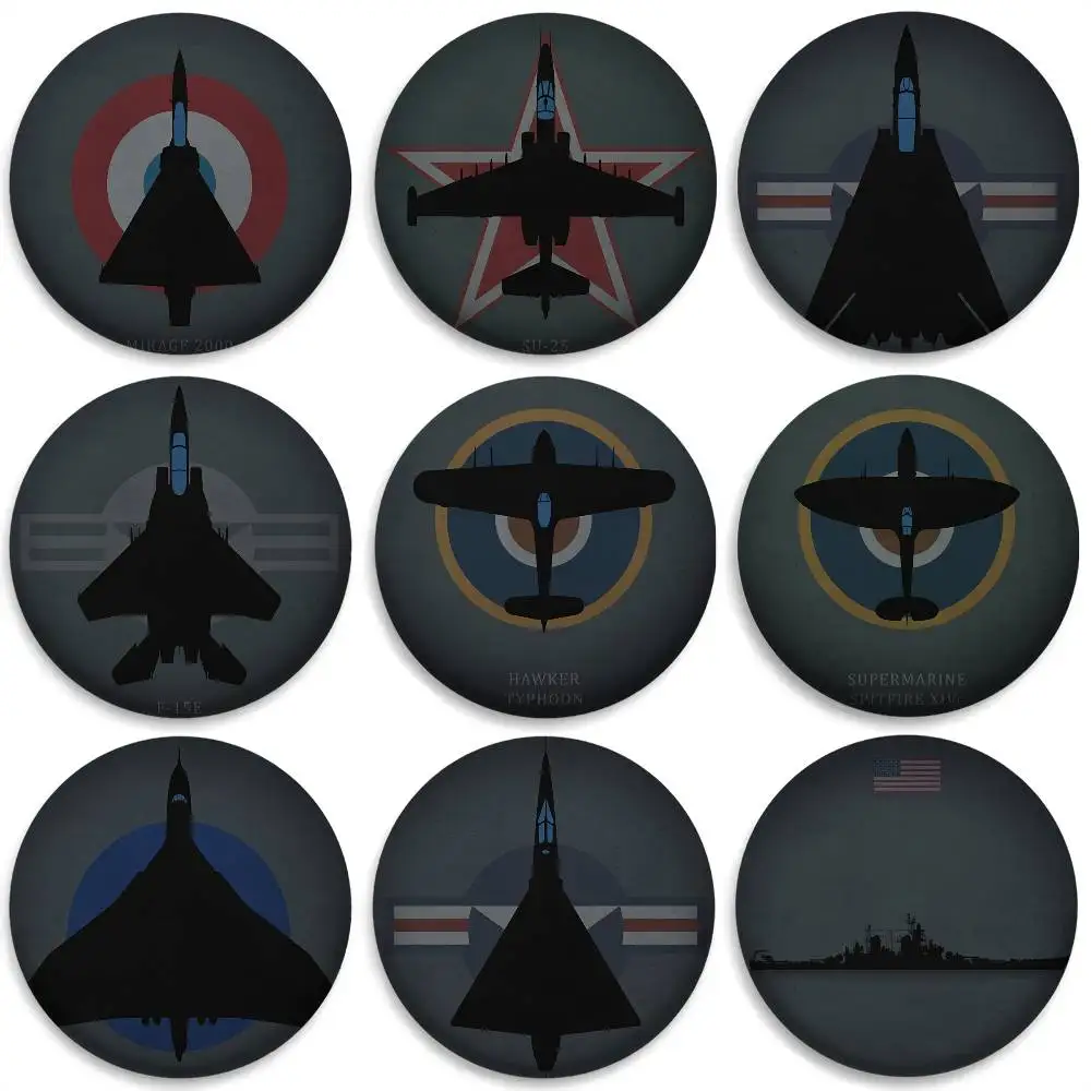 

Fighter Jet Enthusiast Cool Badges Round Exquisite Badge Brooches Creative Pins For Clothes Hat Backpack Gift Accessories