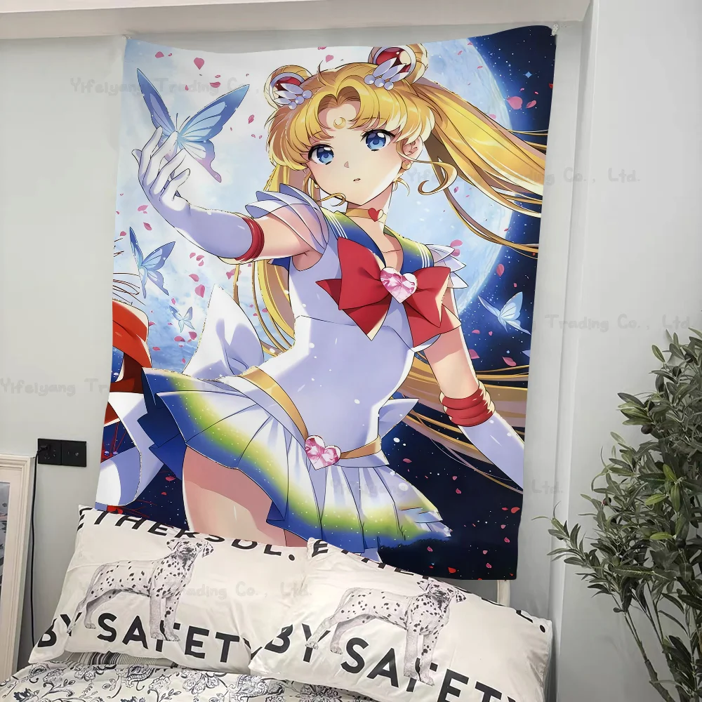 Anime T-Tsukino U-Usagi Anime Tapestry Hippie Flower Wall Carpets Dorm Decor Wall Hanging Home Decor