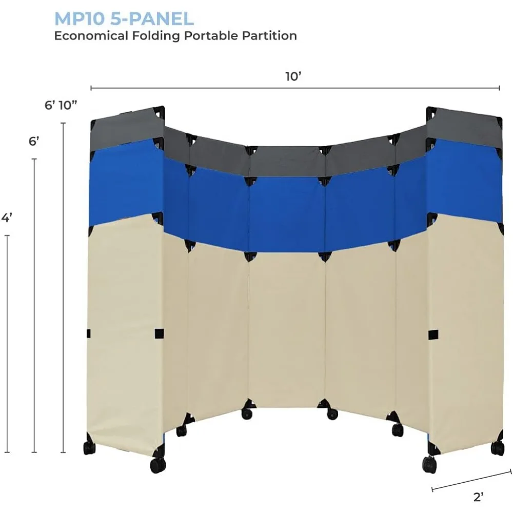 Divisória de parede dobrável portátil MP10S |   Design econômico de 5 painéis |   Divisor de ambiente portátil sobre rodas |   Ajustável