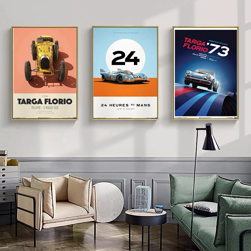 24 Hours Of Le Mans World Resistance Race Classic Car Retro Poster Wall Art Pictures Canvas Painting Modern Home Room Decor