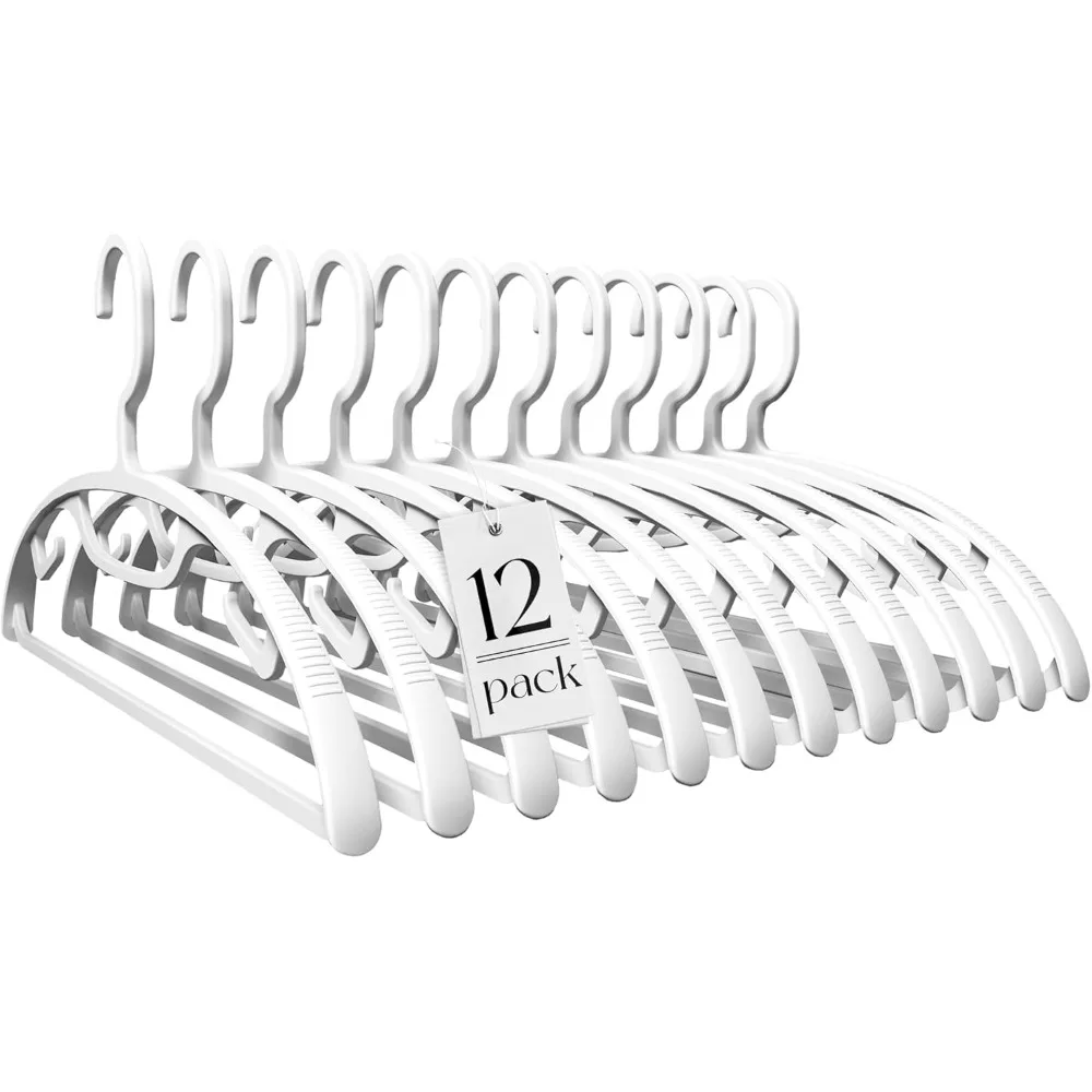 

White Plastic Clothes Hangers, Heavy Duty Coat Hangers 12 Pack, Premium Thick Wide Shoulder Suit Hanger with Non-Slip Hook, Spa