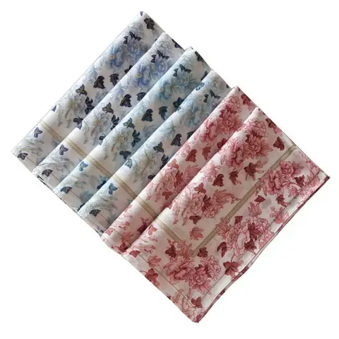 3Pcs 팩 45x45cm 순수 코튼 장미 꽃 꽃 인쇄 여성 손수건 스퀘어 타월 웨딩 티 파티 호의
