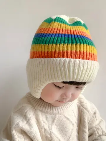 Baby wool hat cute bear ear protection hat children winter thickened warm knitted Korean version of the baby hat
