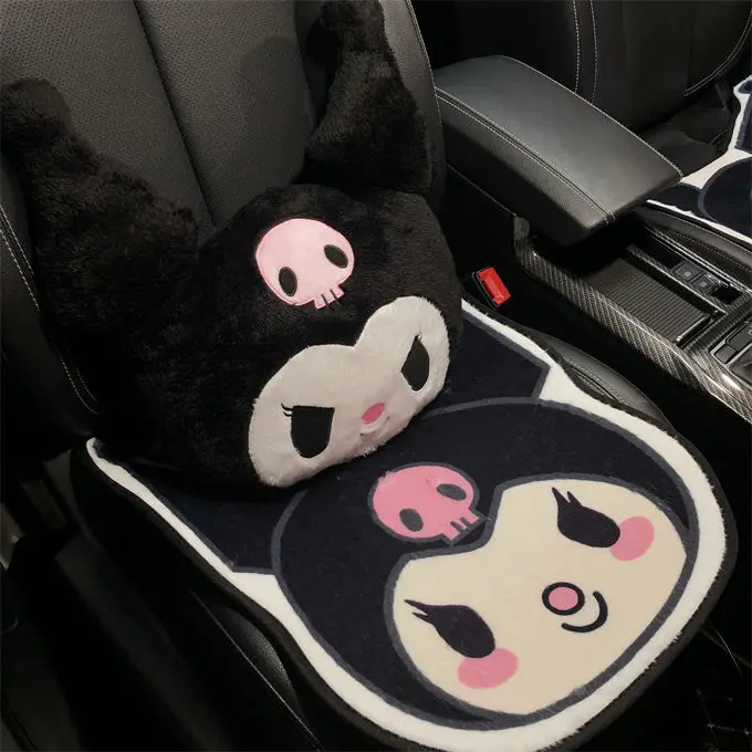 Sanrio Kuromi Cartoon Car Seat Cushion Pillow Steering Wheel Cover Kawaii Auto Supplies Kawaii Car Interior Accessories Gifts