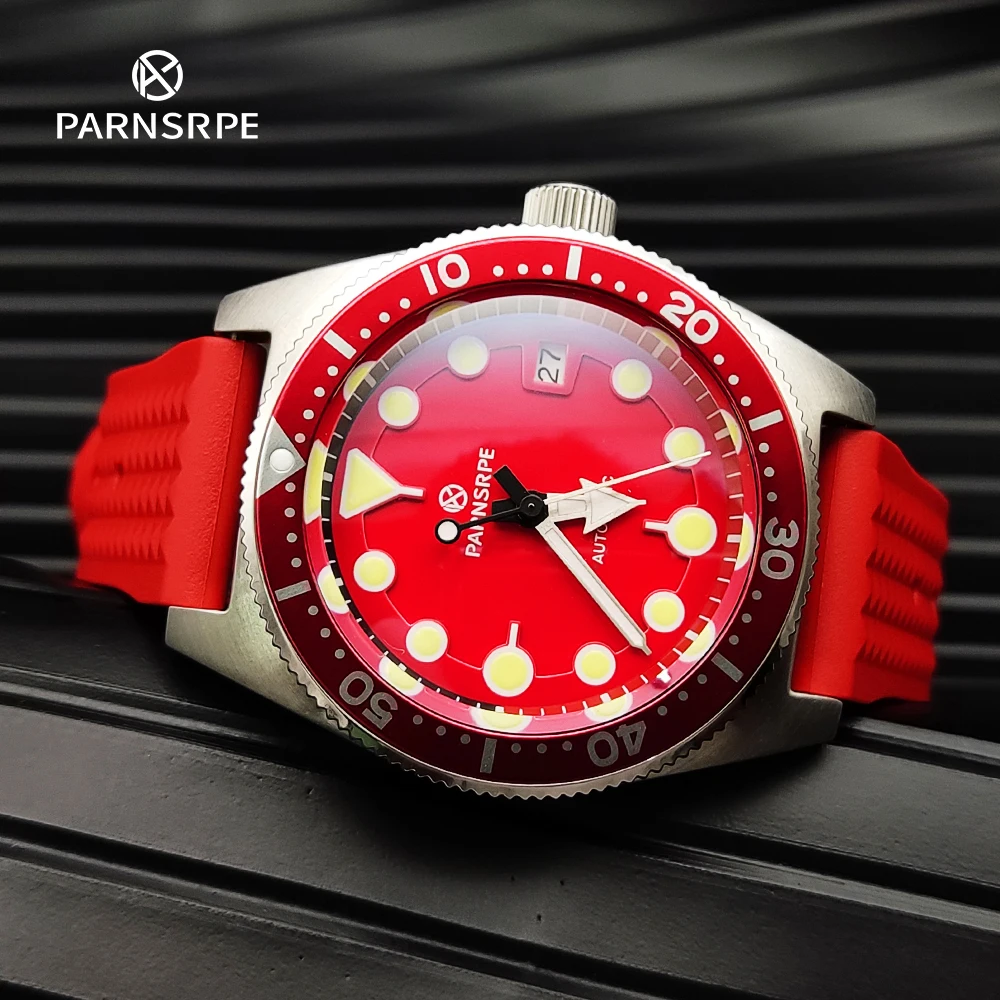 PARNSRPE Luxury Men\'s Watch 40mm Sapphire Glass Red Themed Automatic Mechanical Watch NH35 with Aseptic Dial Screw Lock