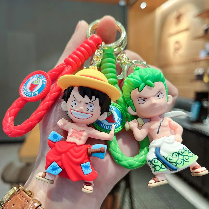 Cartoon One Piece Keychain Accessories Anime Figure Roronoa Zoro Luffy Keyring Pvc Action Collection Model Kids Birthday Gift