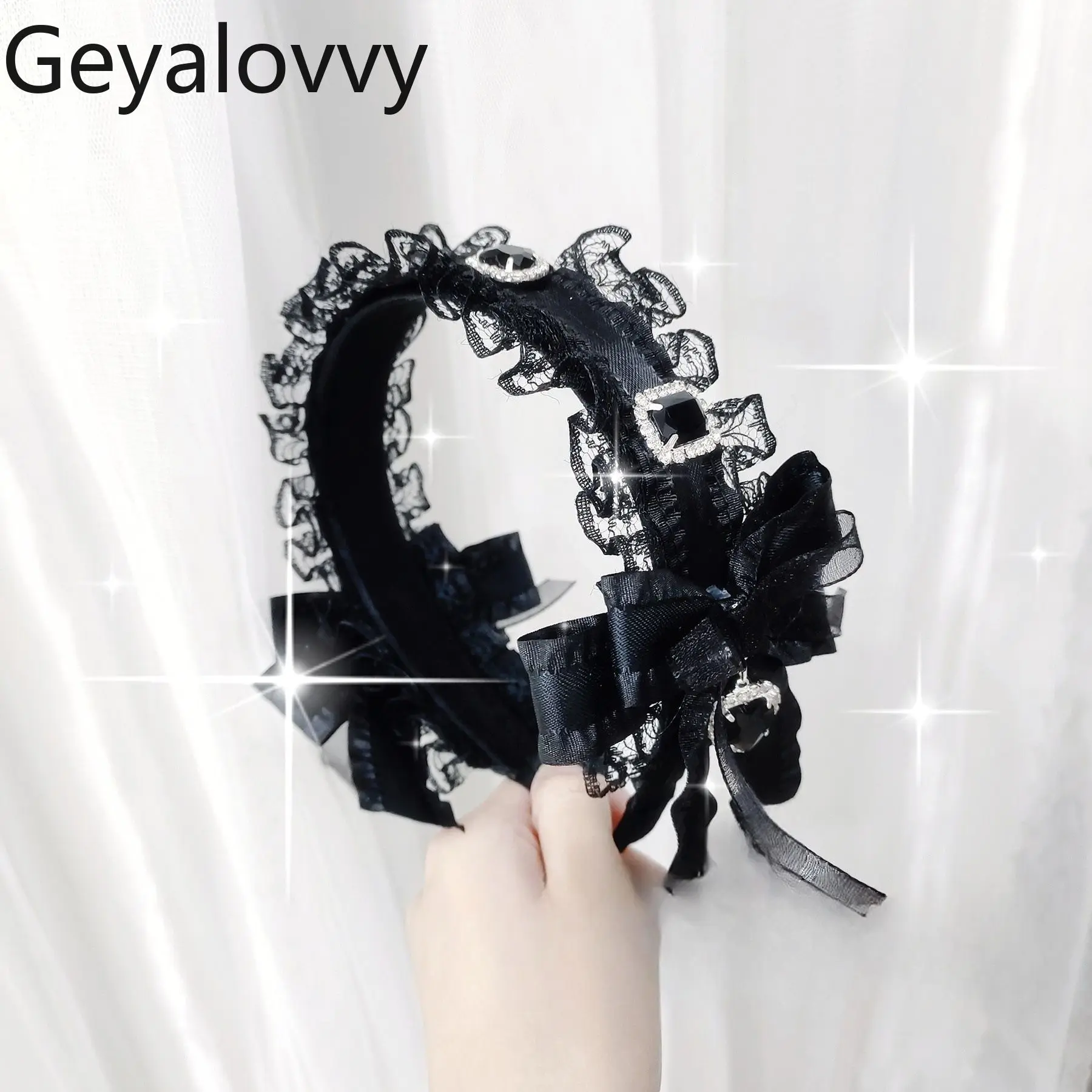 

Japanese Style Mass-produced Heart Lace Headband Lolita Sweet Cute Girl Easiest for Match Hair Accessories Black Headwear