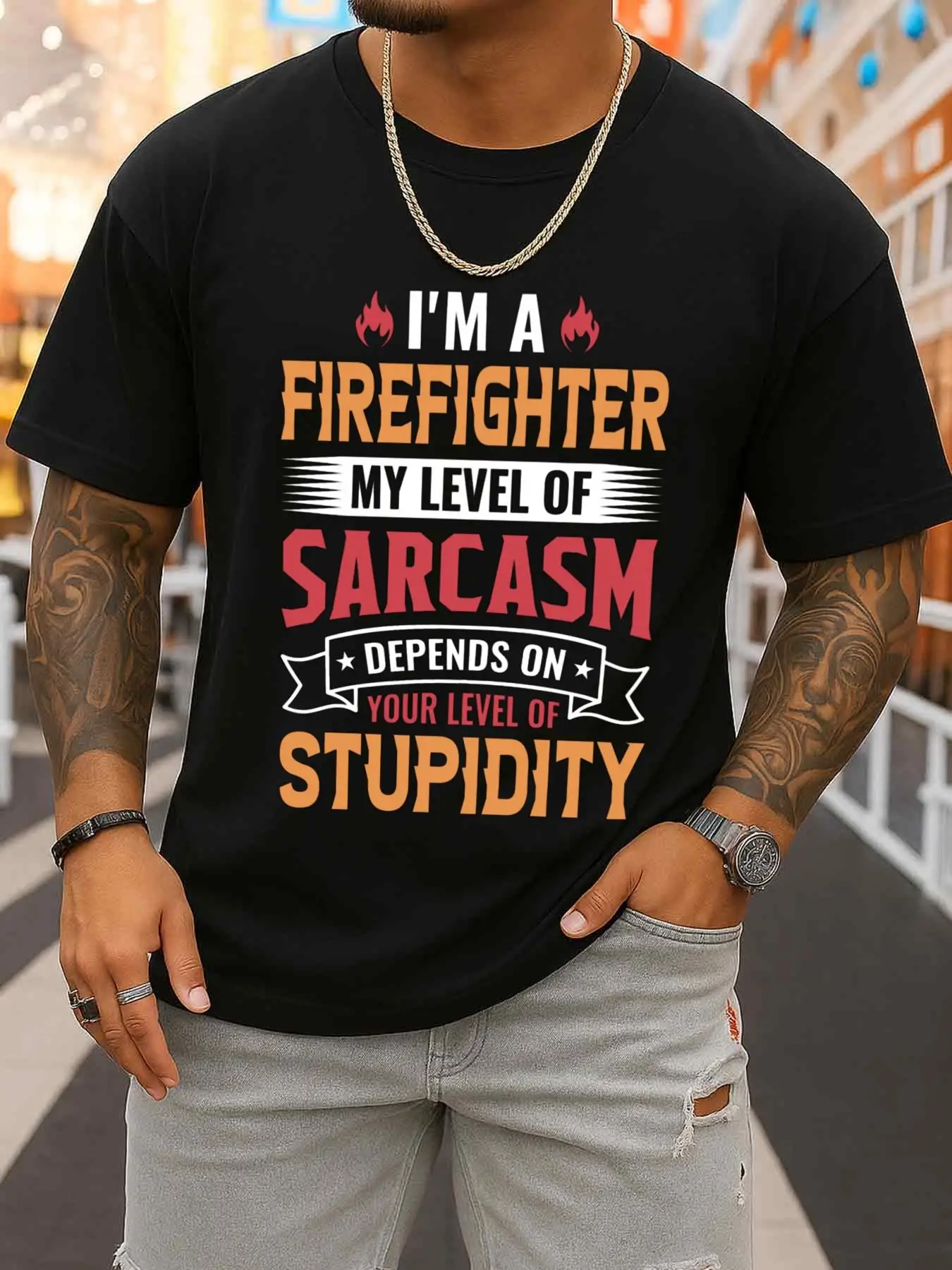Firefighter Sarcastic T-Shirt Men's Fun Short Sleeve T-Shirt Black Gift 2026 Model Regular Fit All-Season Casual Wear Ideal Gift for Summer Daily Casual Wear Fashionable Print Machine Washable Comfortable for Everyday Wear